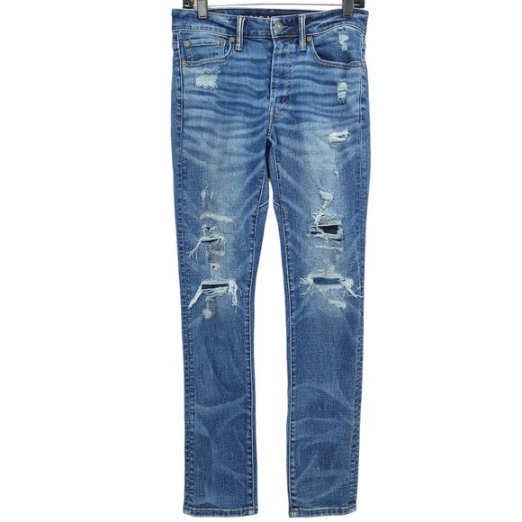 American Eagle Airflex + Jeans Move Free Slim Stretch Mens 29x32 Distressed Blue - Picture 1 of 12